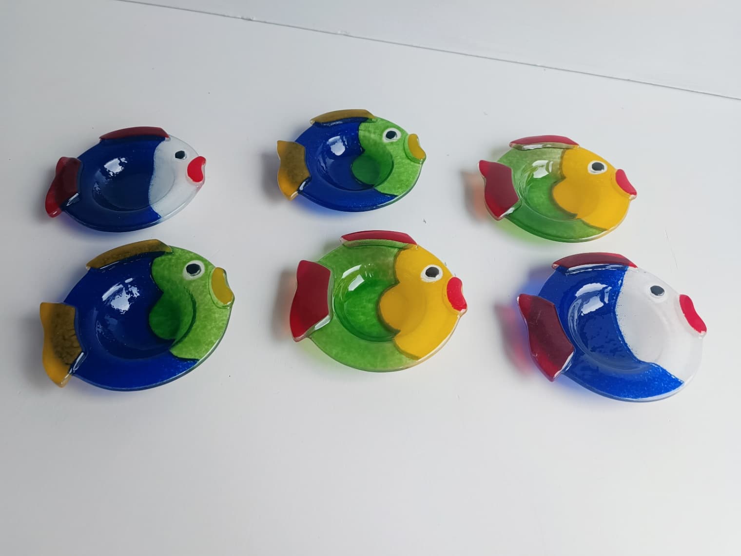 Lot 6 Petits Vases Poissons Verre Multicolore