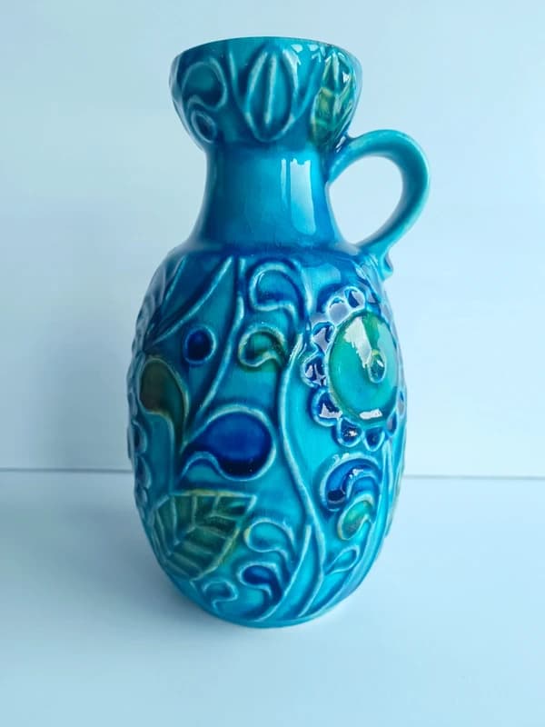 Vase Bay Keramik bleu turquoise West Germany