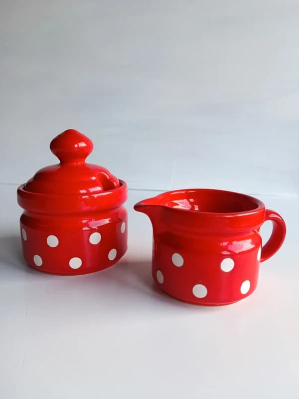 Sucrier et pot à lait W. Germany rouge à pois