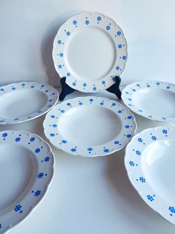 6 Assiettes Boch La Louvière Fleurs Bleues