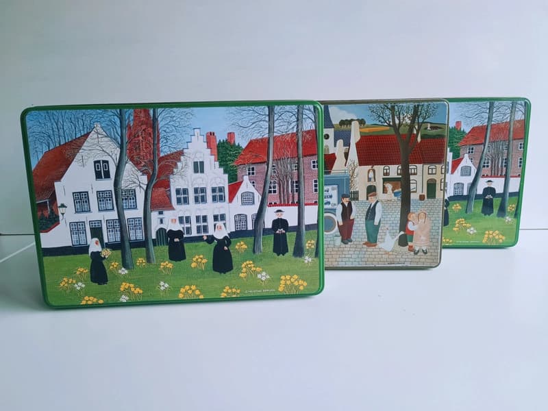 Lot 3 Boîtes Vintage Jules Destrooper - Illustrations Naïves par Christine Gervais (Béguinage de Bruges / Village)