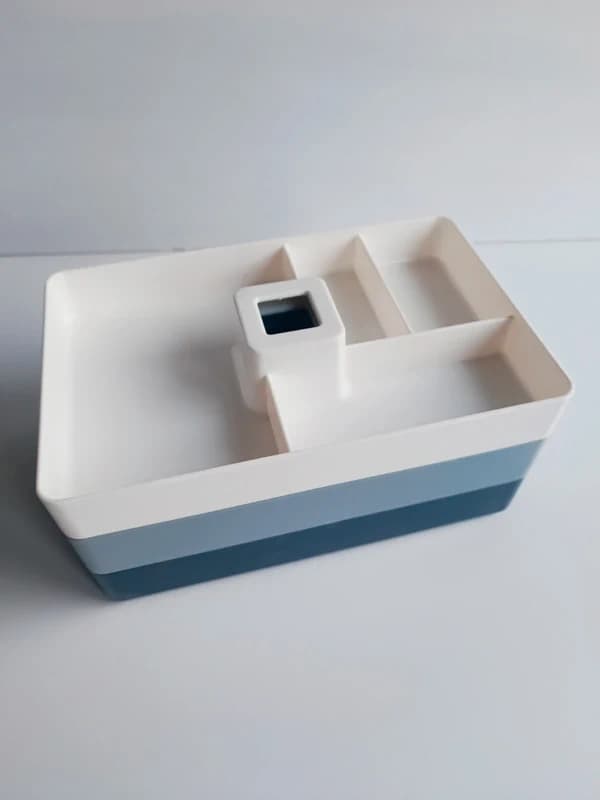 Boîte de rangement empilable 3 niveaux, dégradé blanc et bleu